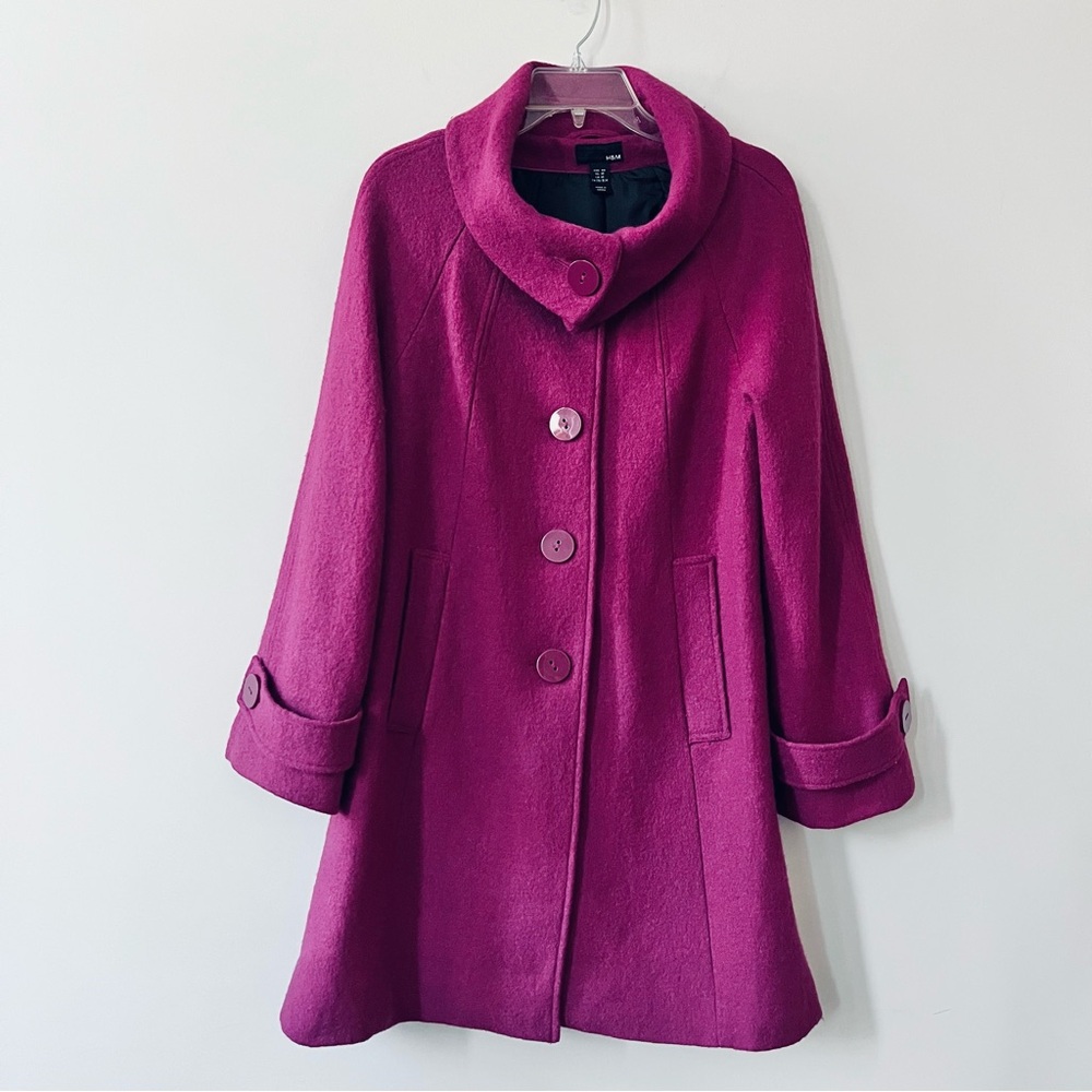 Vintage 2000’s H&M 60% Wool Swing/Princess Coat - US Sz. 10 - Magenta